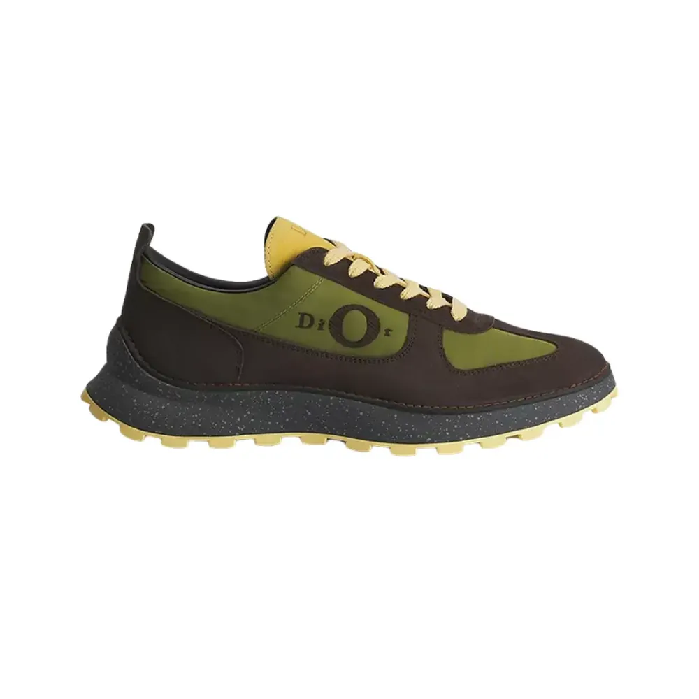 Dior Squash Sneaker — Brown Yellow Suede Calfskin Green Technical Fabric