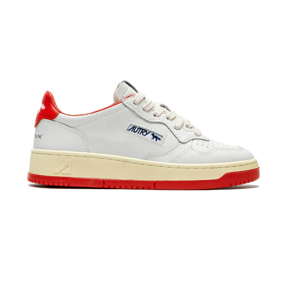 Autry Autry Medalist Leather Low Maison Kitsuné — White Red