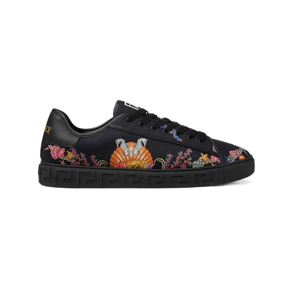 Versace Versace Coral Theatre Greca Sneakers — Black Floral Print