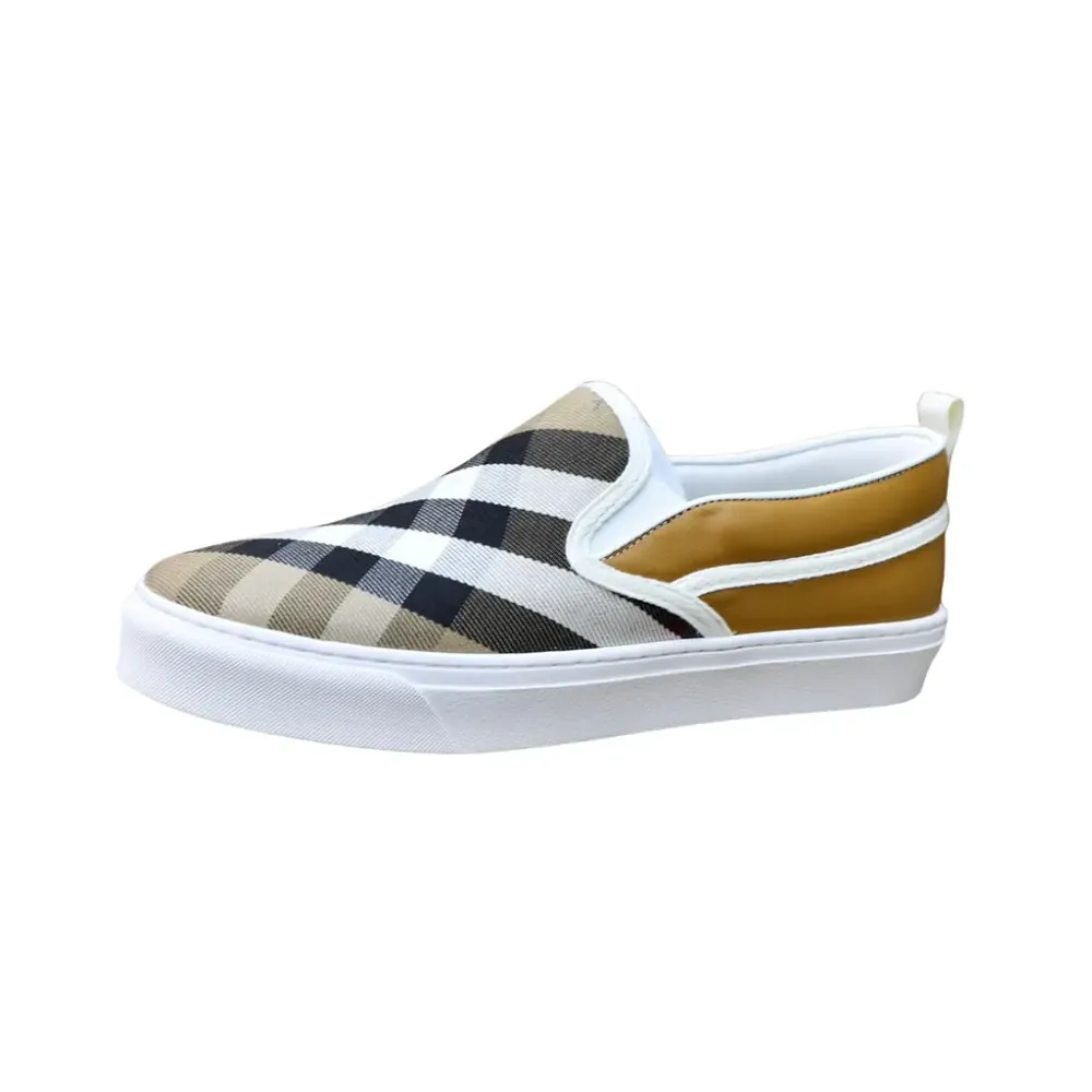 Burberry Burberry Check Cotton Canvas Slip-On Sneakers — Grey