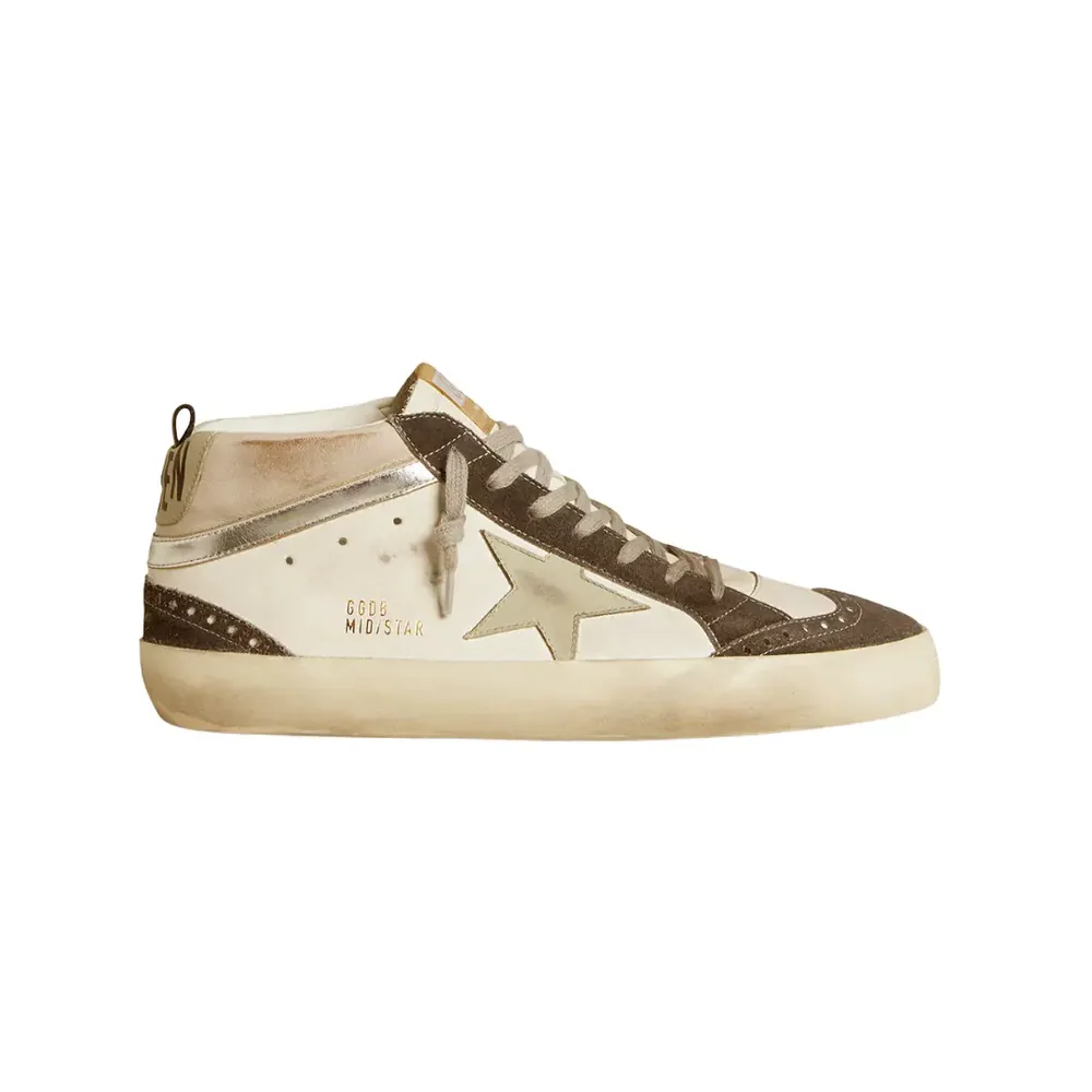 Golden Goose Golden Goose Mid Star — Gray Leather Star Metallic Silver