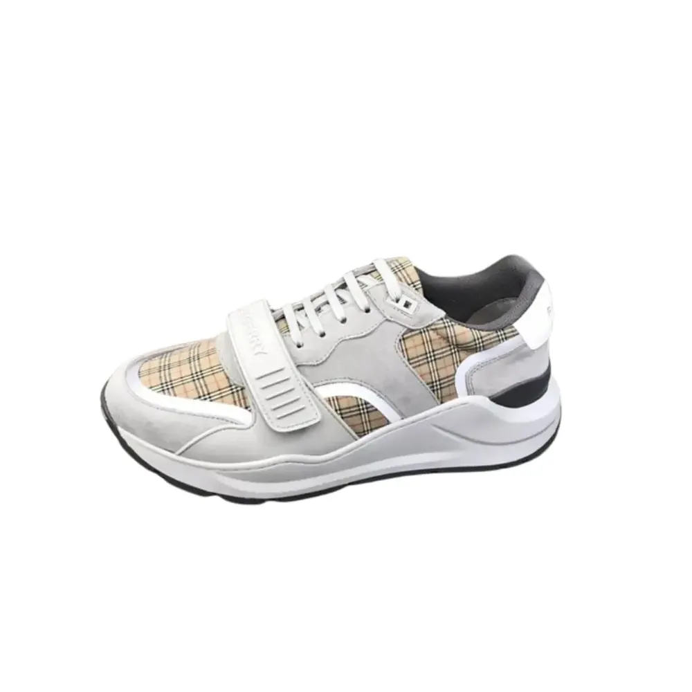 Burberry Burberry Ramsey Check Suede Sneakers — Grey