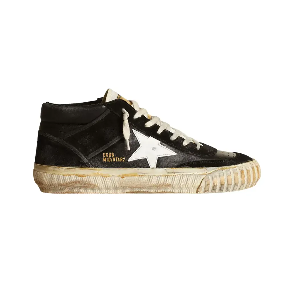 Golden Goose Golden Goose Mid Star — Black Nappa Suede White Leather Star