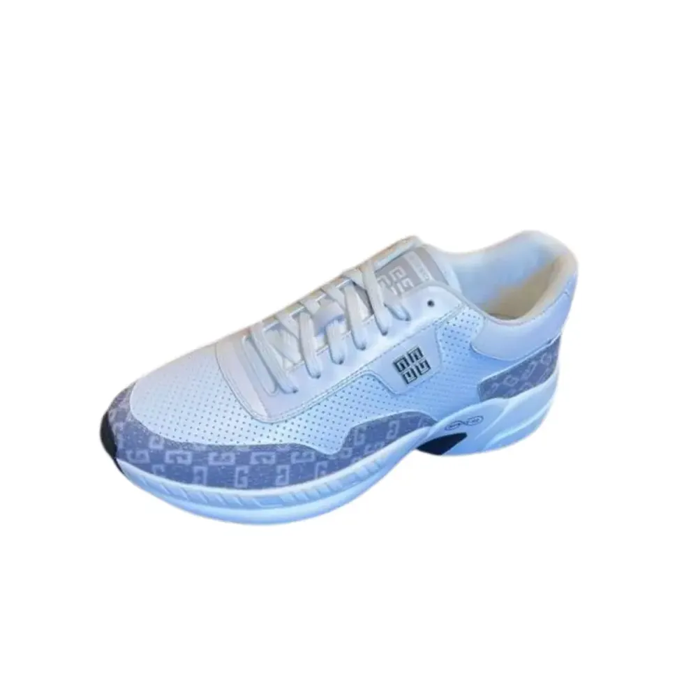 Givenchy Givenchy White With Cyan Canvas Outline Print Sneakers —