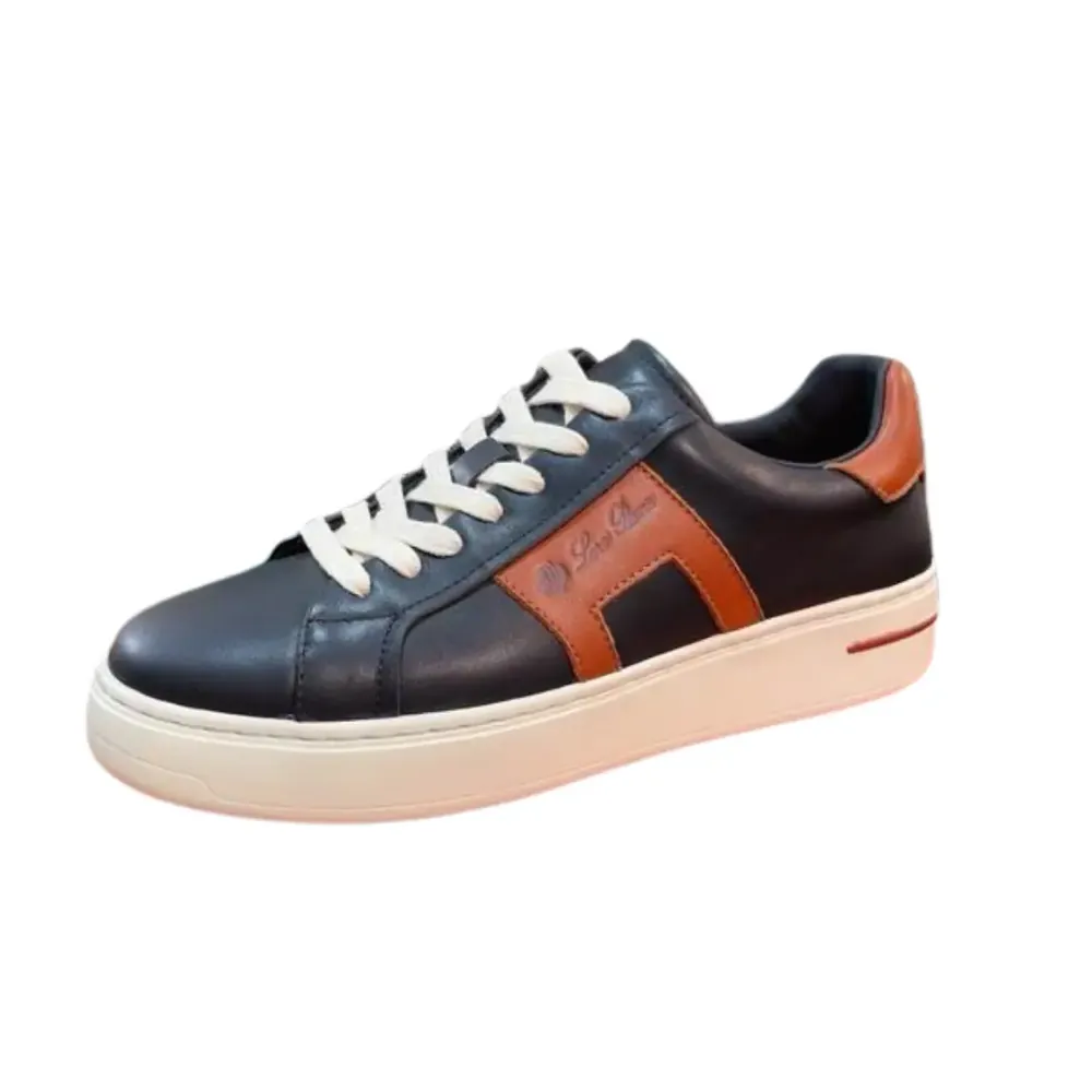 Loro Piana Loro Piana Summer — Black With Brown Chocolate Strap Designed Sneaker