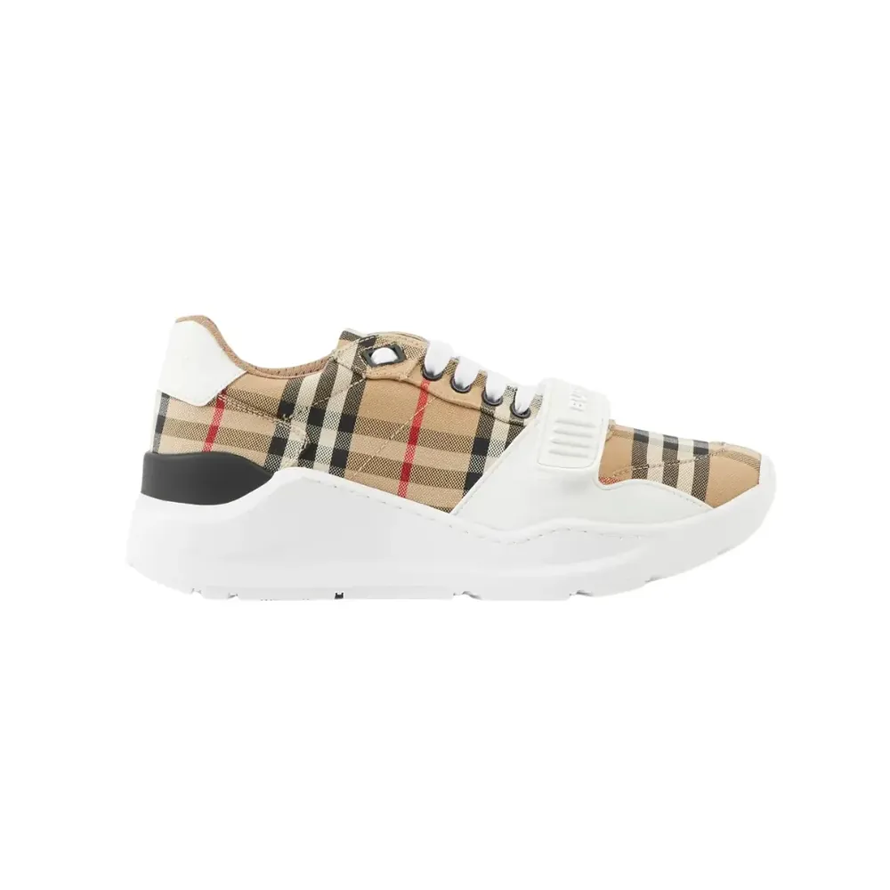 Burberry Burberry Check Leather Sneakers — White Beige