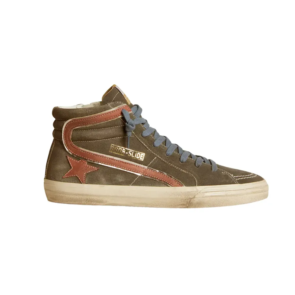 Golden Goose Golden Goose Slide — Gray Suede Brown Nubuck Star Flash