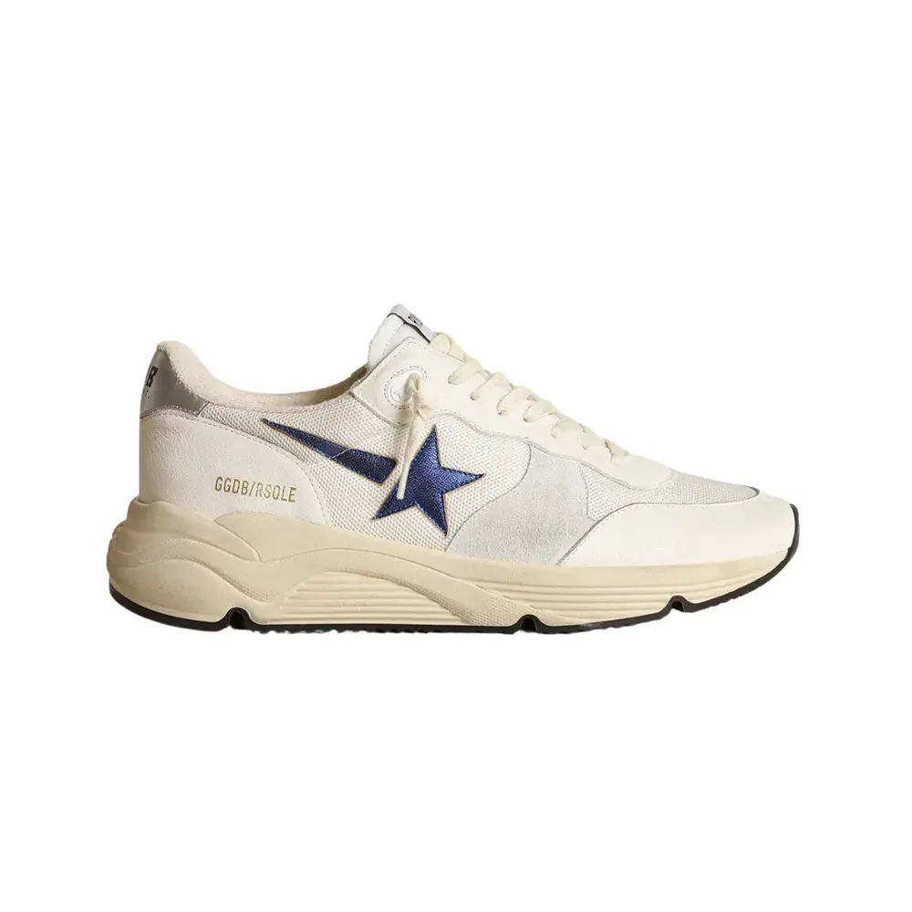 Golden Goose Golden Goose Running Sole — White Leather Mesh Blue Laminated Leather Star