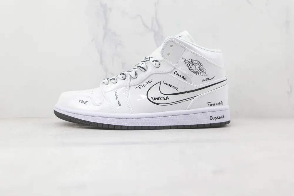 Jordan NIKE Air Jordan 1 Mid — White Black Graffiti