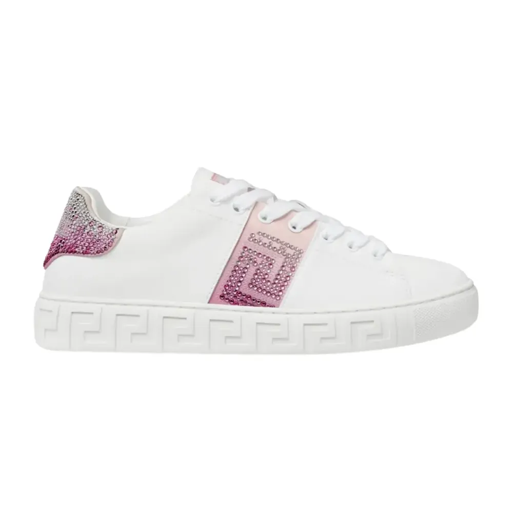 Versace Versace Greca Crystal-Embellished Sneakers — White Pink