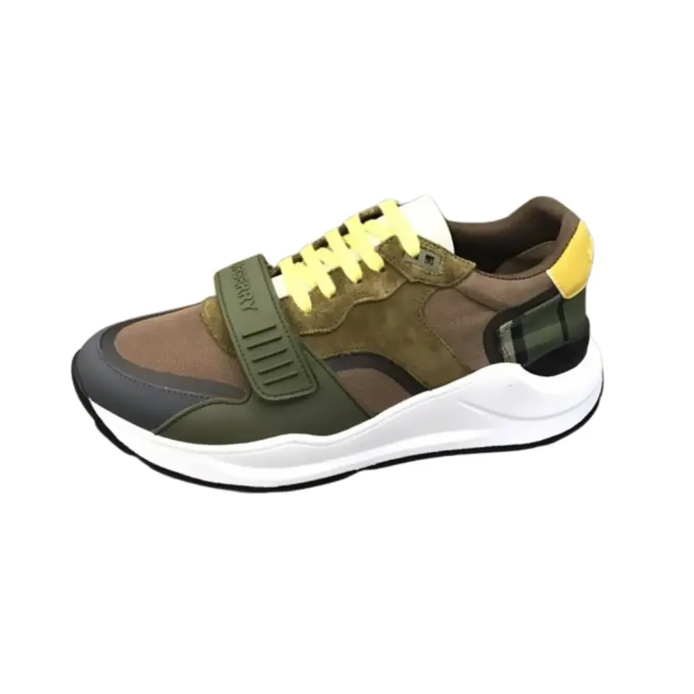 Burberry Burberry Ramsey Check Leather Sneakers Military — Green Yellow