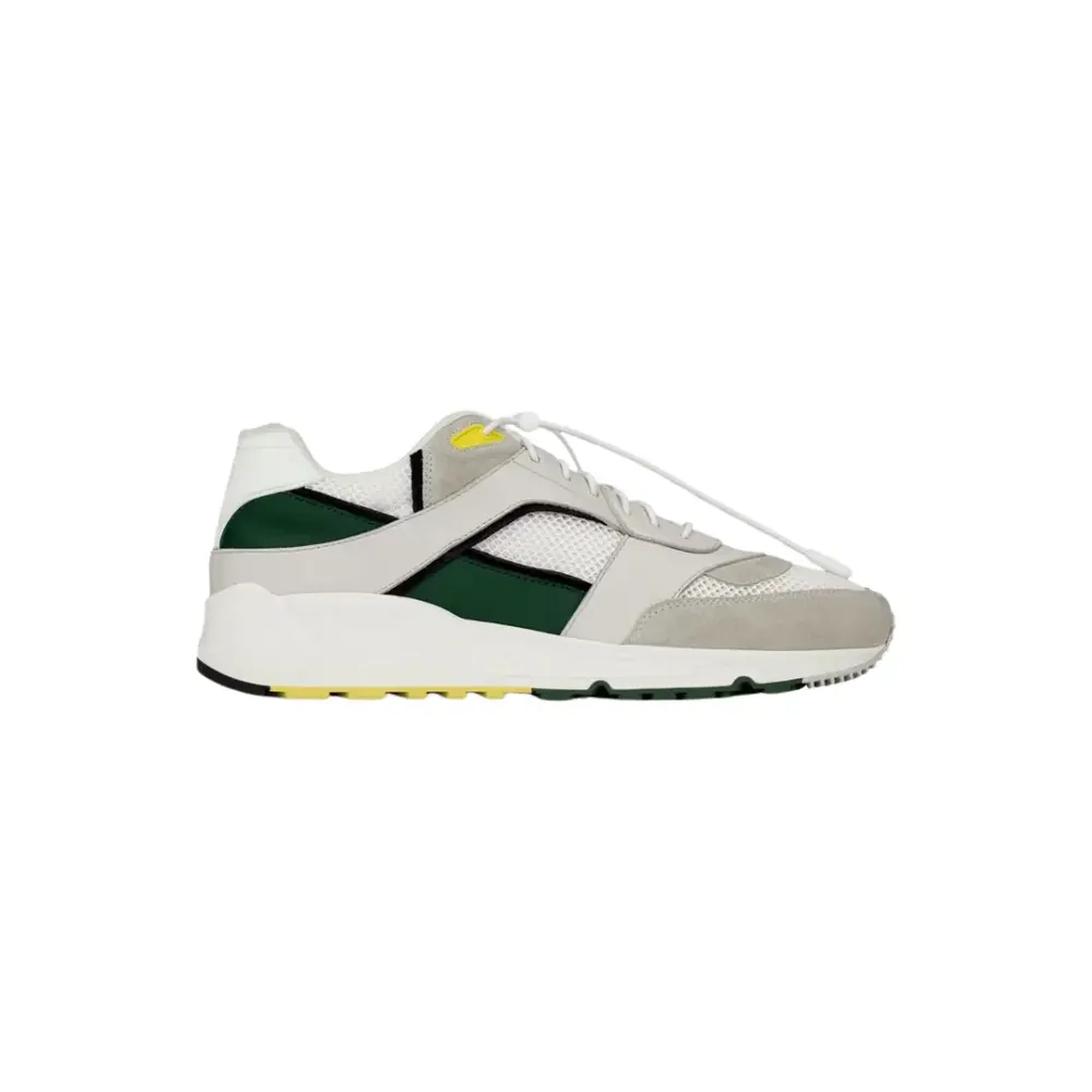 Saint Laurent Ysl Bump Sneakers Smooth Leather Suede — White, Grey & Dark Basil