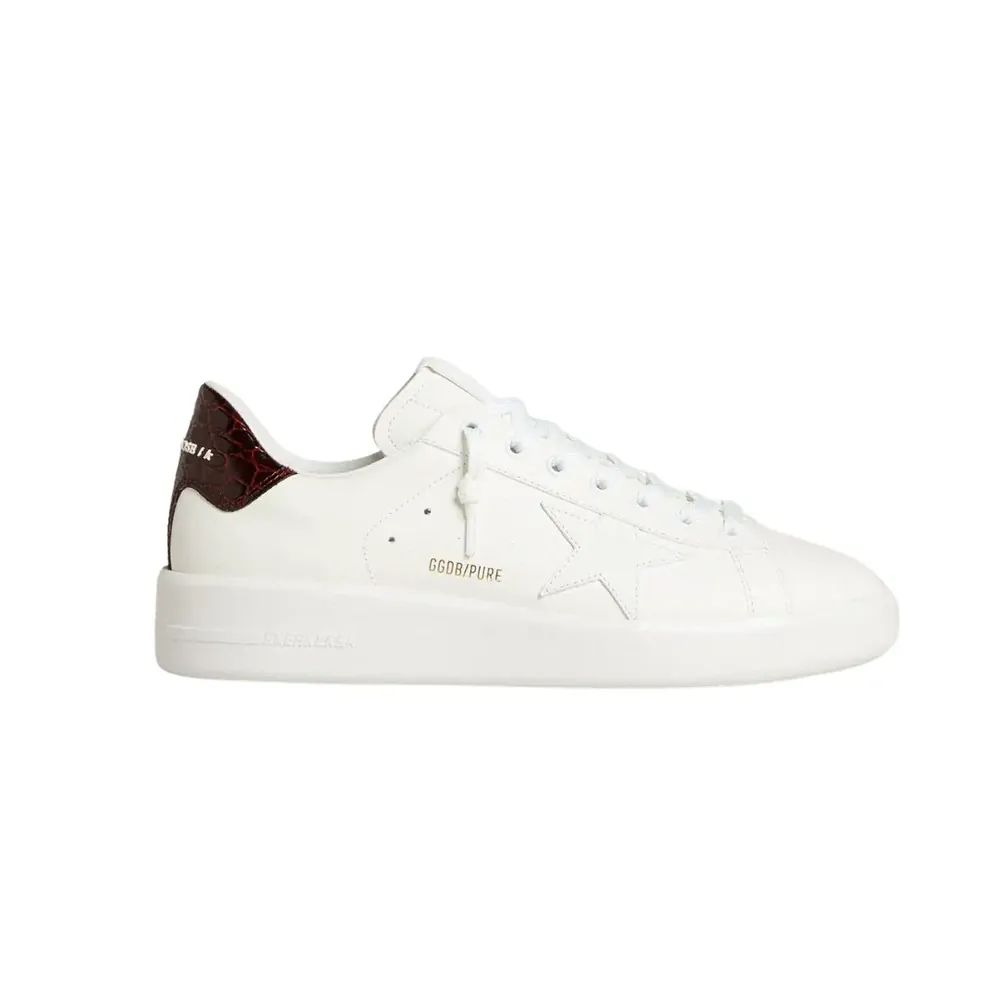 Golden Goose Golden Goose Purestar — White Leather Star Burgundy Croc-Print Leather Heel Tab