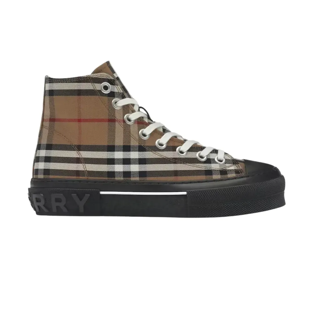 Burberry Burberry Vintage Check High-Top Sneakers Birch — Brown Cotton Canvas